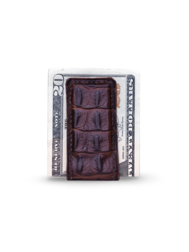 Dorian Magnetic Money Clip - Crocodile Brown