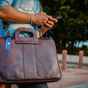 ANUENT Handmade Brown Leather Briefcase Mens.